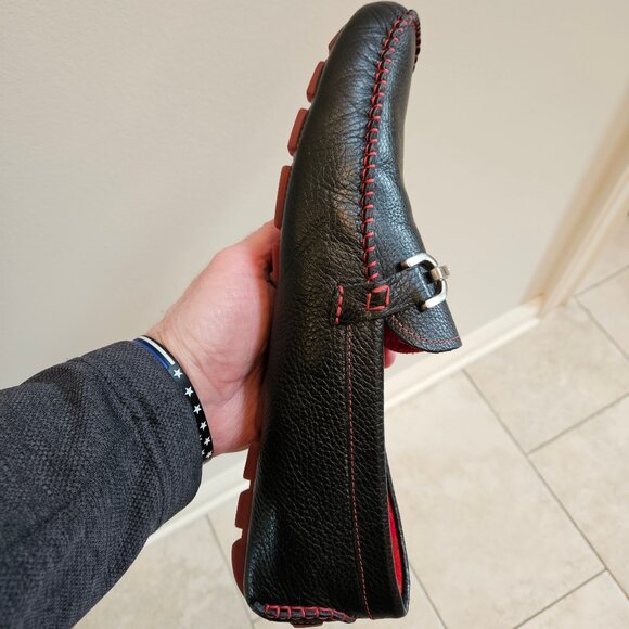 Donald Pliner Men's Soft Leather Horsebit Loafers, Black/Red, Sz 12 - Picture 12 of 16